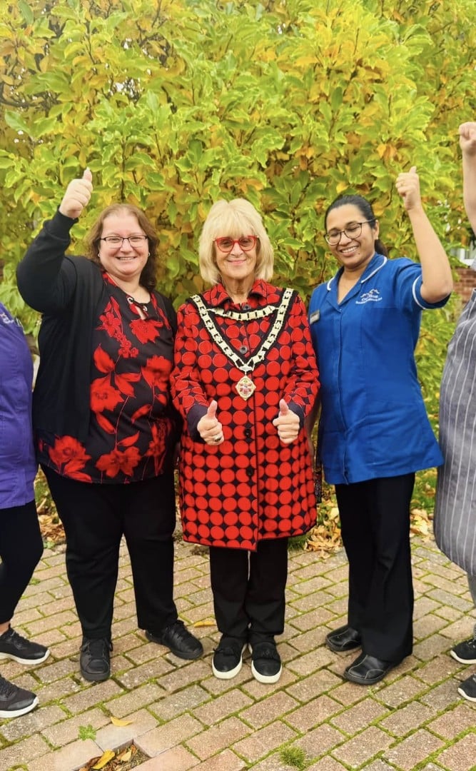 The Mayor helping Court House Care Home celebrate our CQC Good rating.